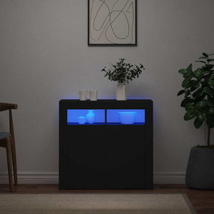 Schwarzes Sideboard mit LED-Leuchten 80 cm