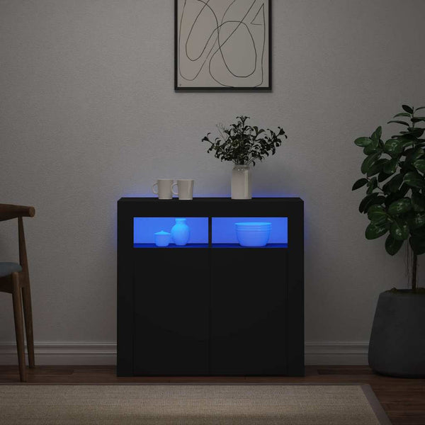 Schwarzes Sideboard mit LED-Leuchten 80 cm
