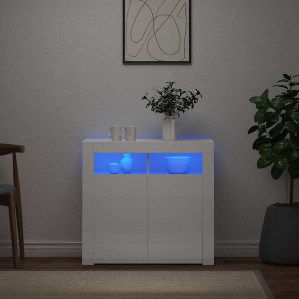 Sideboard Weiß Hochglanz mit LED 80cm
