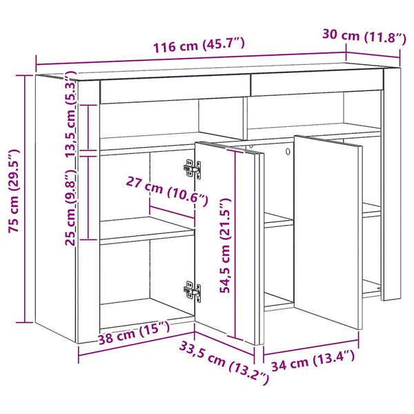 Sideboard mit LED Weiß 115,5 cm