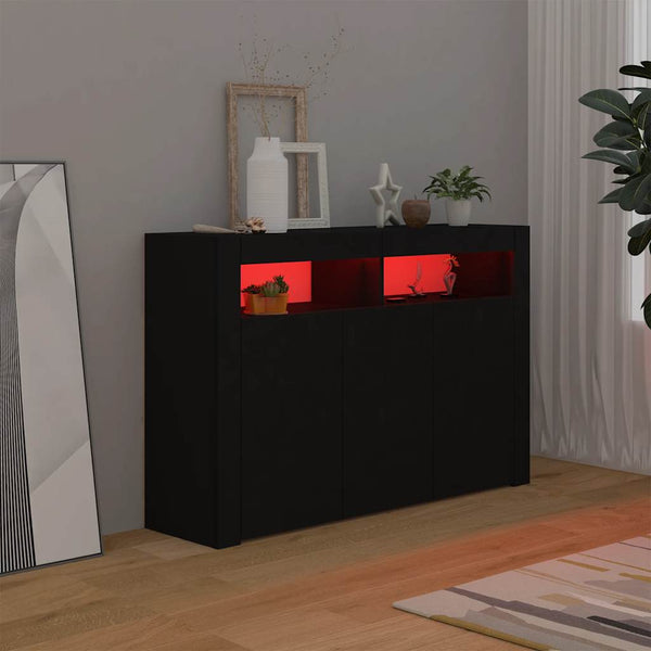 Schwarzes Sideboard mit LED-Leuchten 115,5 cm