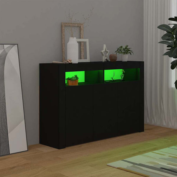 Schwarzes Sideboard mit LED-Leuchten 115,5 cm