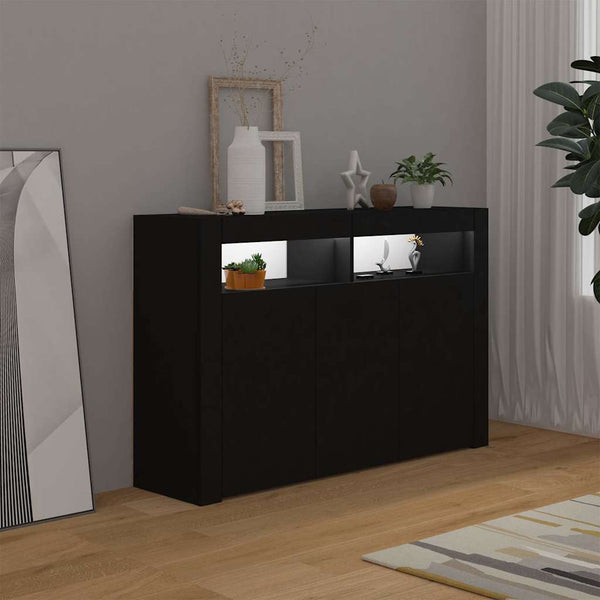 Schwarzes Sideboard mit LED-Leuchten 115,5 cm
