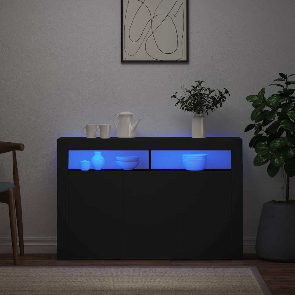 Schwarzes Sideboard mit LED-Leuchten 115,5 cm