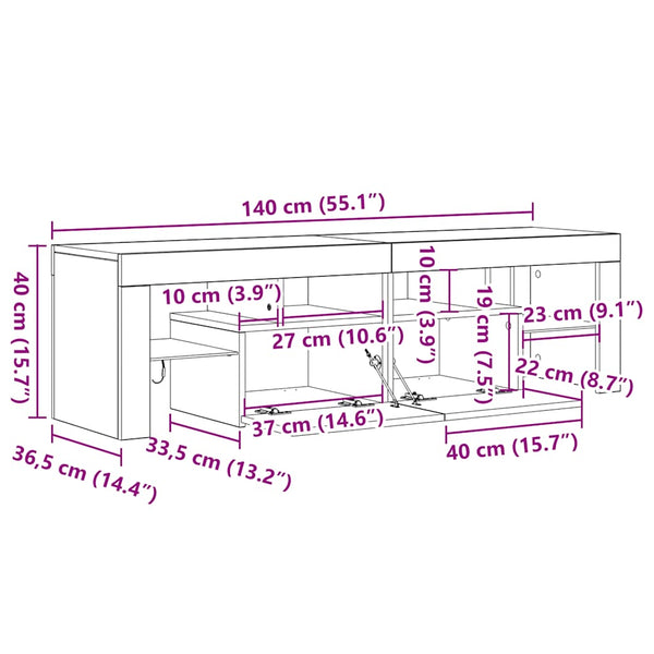 TV-Schrank Weiß mit LED 140 cm