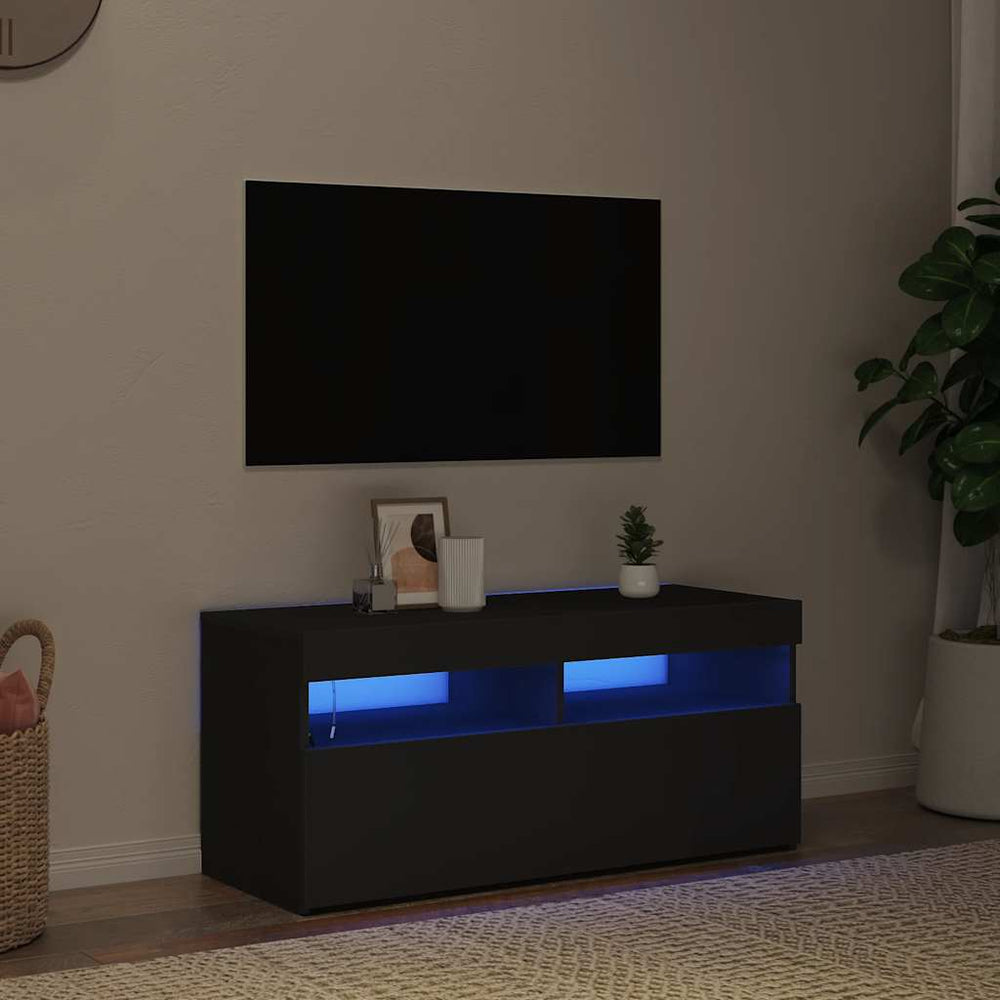 TV-Schrank mit LED Schwarz 90cm