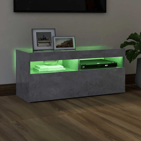 Meuble TV vidaXL avec lumières LED gris béton 90x35x40 cm