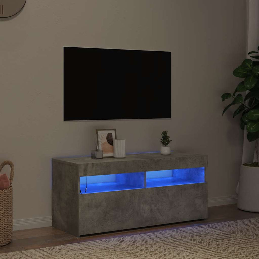 Meuble TV vidaXL avec lumières LED gris béton 90x35x40 cm