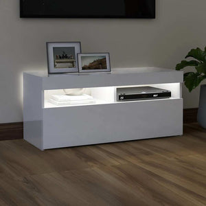 TV-Schrank Weiß Hochglanz mit LED 90cm