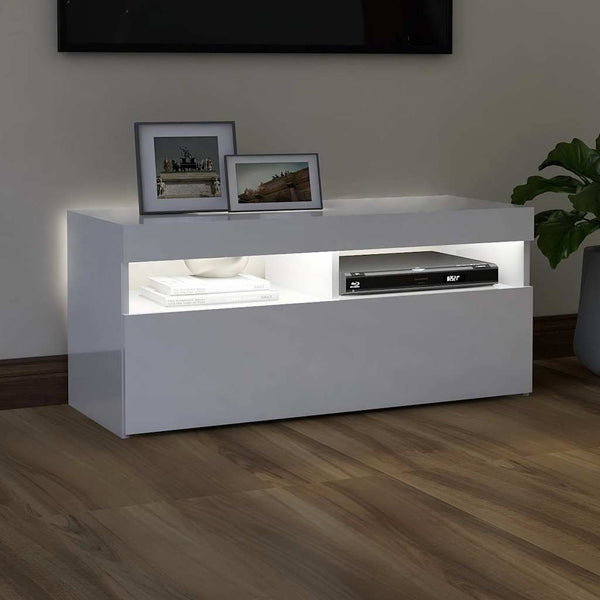 TV-Schrank Weiß Hochglanz mit LED 90cm