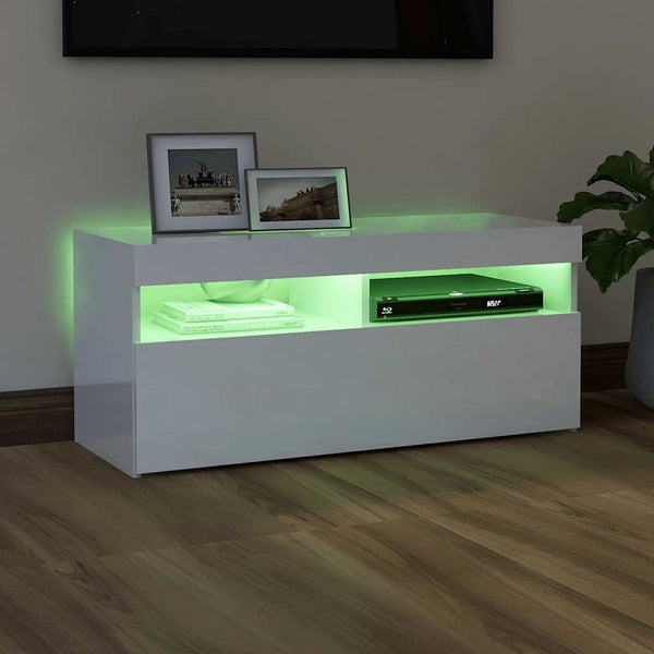 TV-Schrank Weiß Hochglanz mit LED 90cm