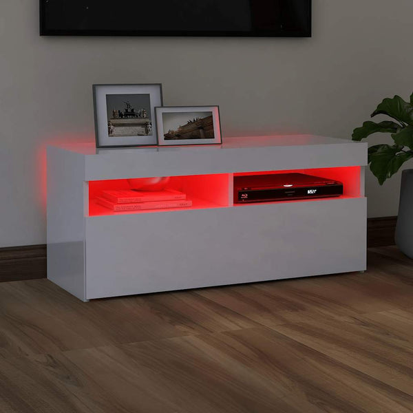 TV-Schrank Weiß Hochglanz mit LED 90cm