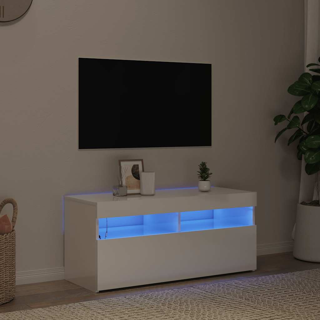 TV-Schrank Weiß Hochglanz mit LED 90cm