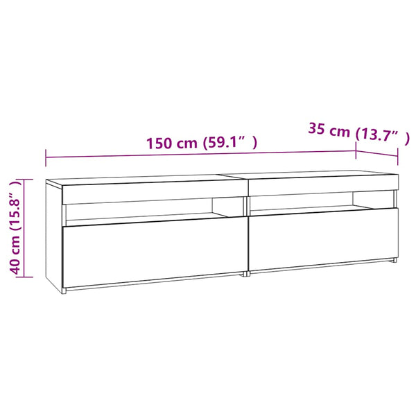 TV-Schränke mit LED-Leuchten, 2er Set, Weiß