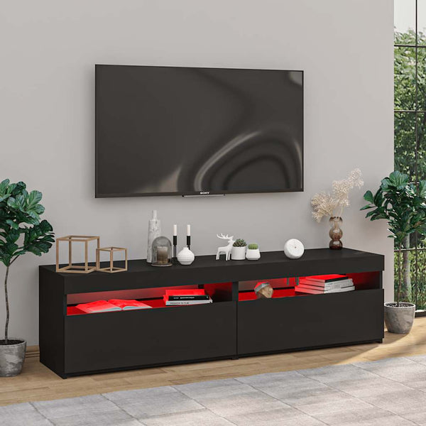 TV-Schränke mit LED Schwarz 75x35x40 cm, 2er-Set