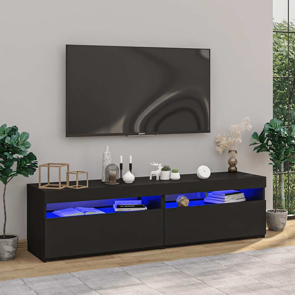 TV-Schränke mit LED Schwarz 75x35x40 cm, 2er-Set