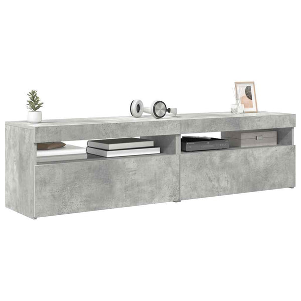 TV-Schränke mit LED Betongrau 75x35x40cm, 2er Set