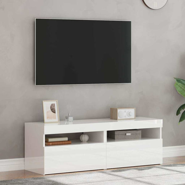 TV-Schränke mit LED, 2er Set, Hochglanz Weiß