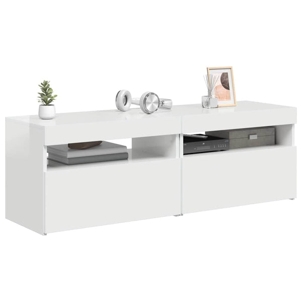 TV-Schränke mit LED, 2er Set, Hochglanz Weiß