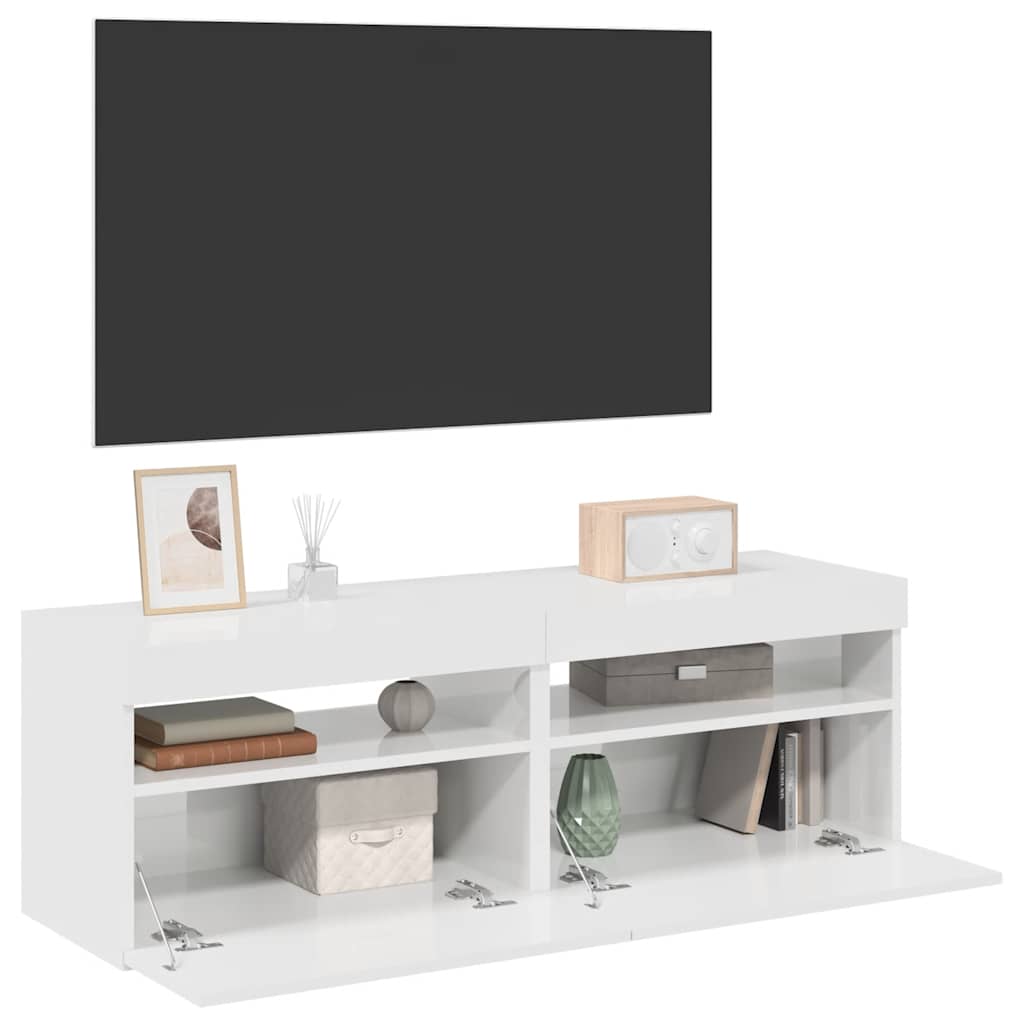 TV-Schränke mit LED, 2er Set, Hochglanz Weiß