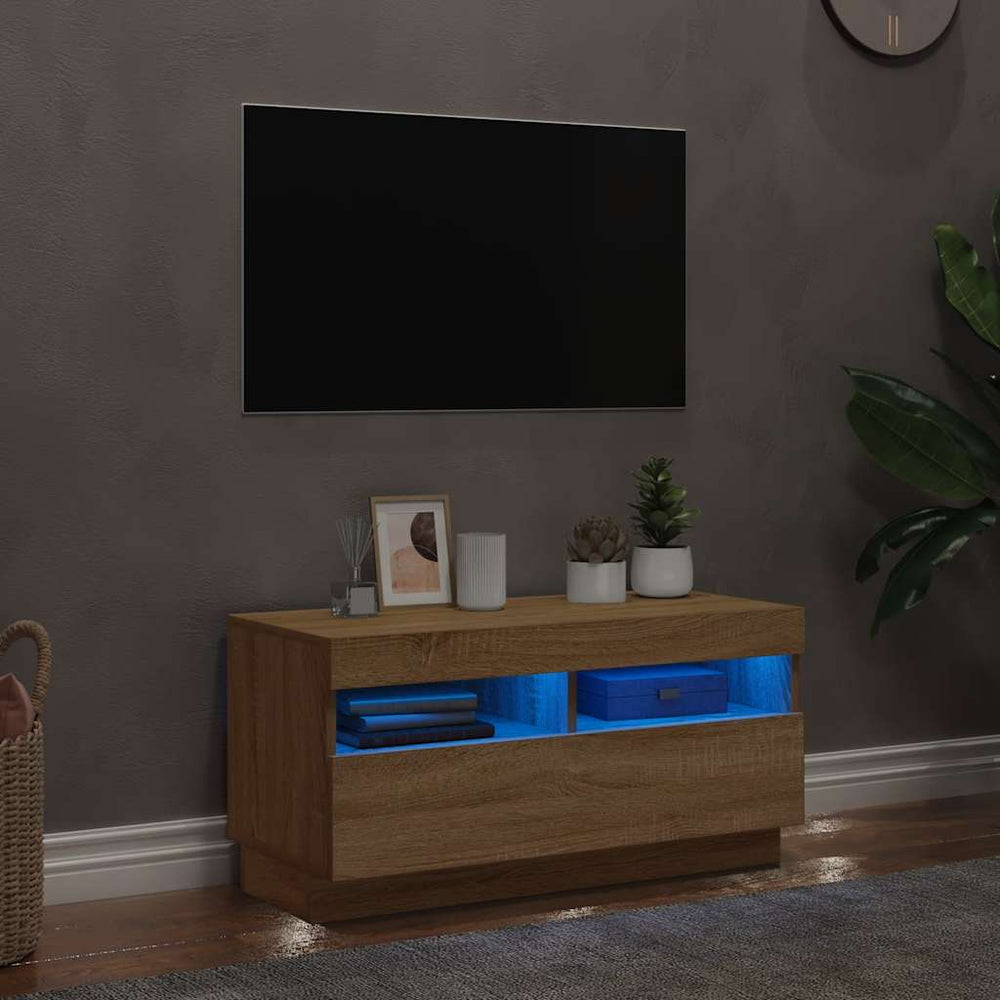 vidaXL Meuble TV avec lumières LED chêne Sonoma 80x35x40 cm