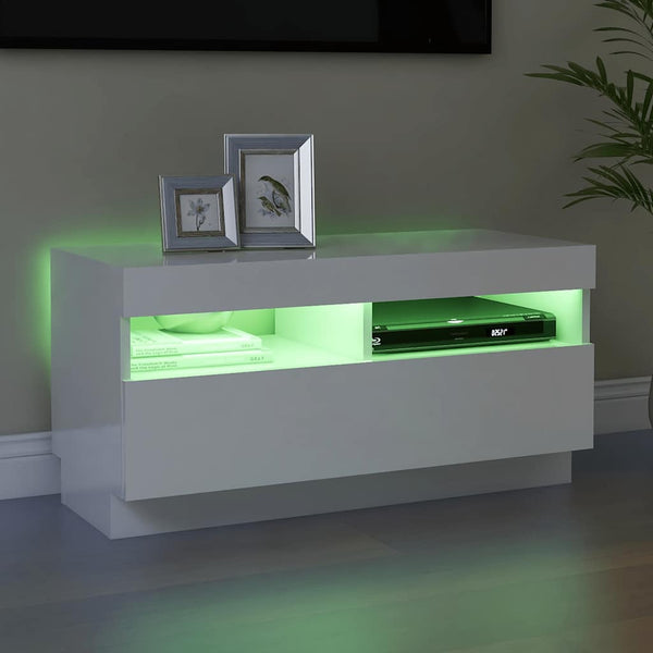 vidaXL Meuble TV avec lumières LED Blanc brillant 80x35x40 cm