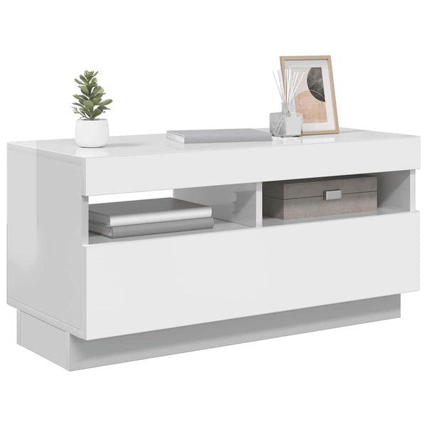 vidaXL Meuble TV avec lumières LED Blanc brillant 80x35x40 cm