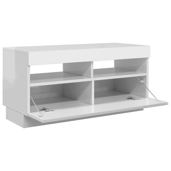 vidaXL Meuble TV avec lumières LED Blanc brillant 80x35x40 cm