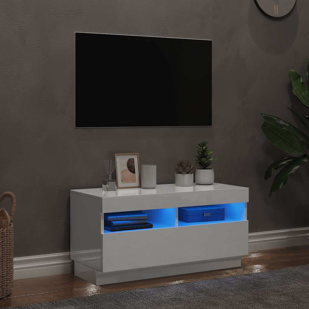 TV-Schrank Weiß Hochglanz mit LED 80cm
