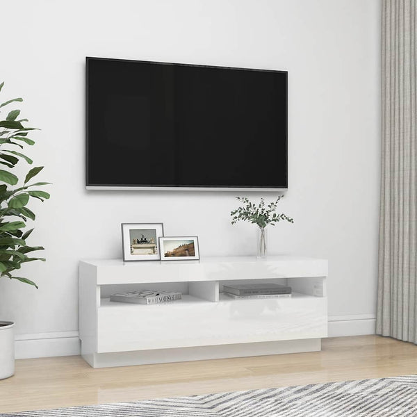TV-Schrank mit LED Weiß Hochglanz 100cm