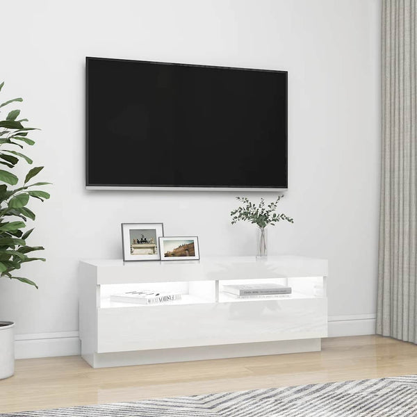 TV-Schrank mit LED Weiß Hochglanz 100cm