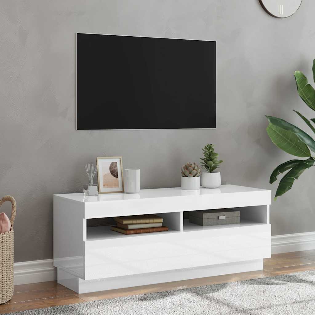 TV-Schrank mit LED Weiß Hochglanz 100cm
