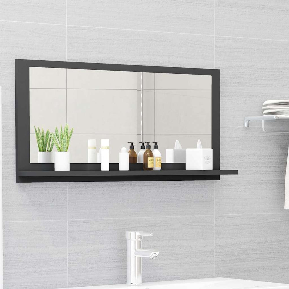 Grauer Badspiegel 80 cm mit Ablage