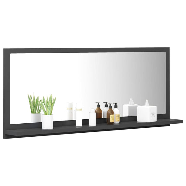Grauer Badspiegel 90x37 cm mit Ablage