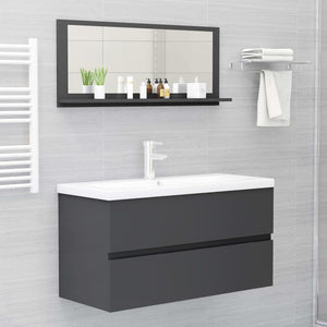Grauer Badspiegel 90x37 cm mit Ablage