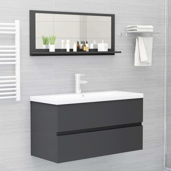 Grauer Badspiegel 90x37 cm mit Ablage