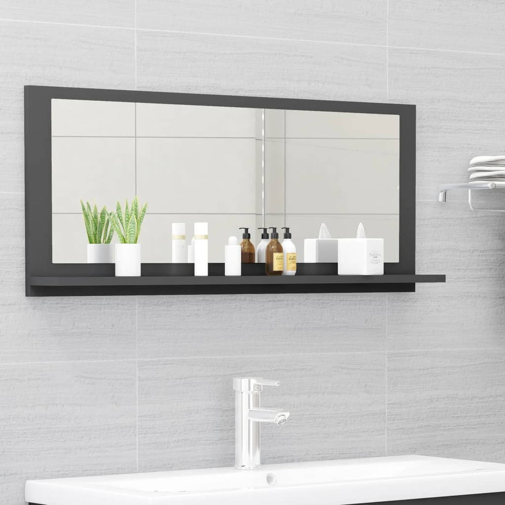 Grauer Badspiegel 90x37 cm mit Ablage