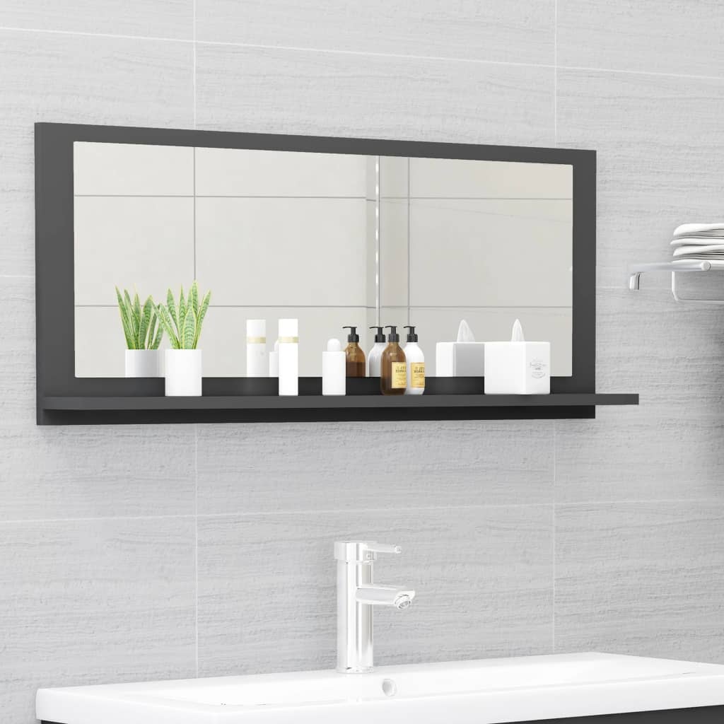 Grauer Badspiegel 90x37 cm mit Ablage