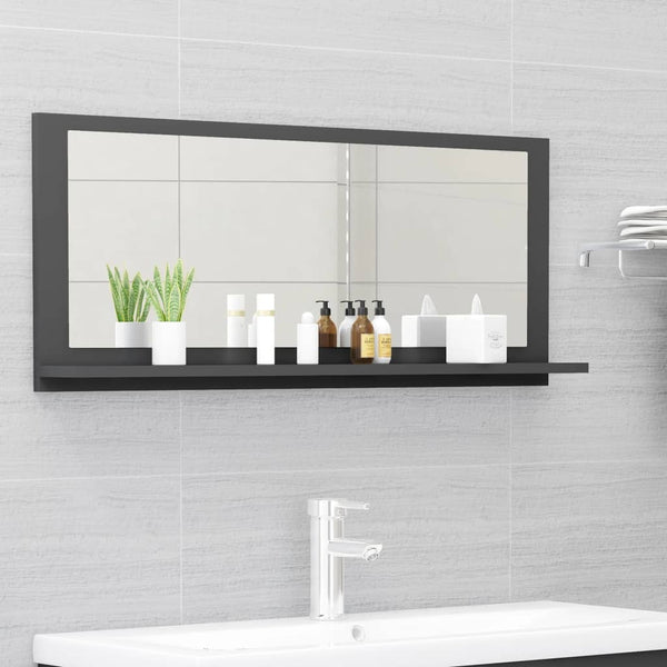 Grauer Badspiegel 90x37 cm mit Ablage