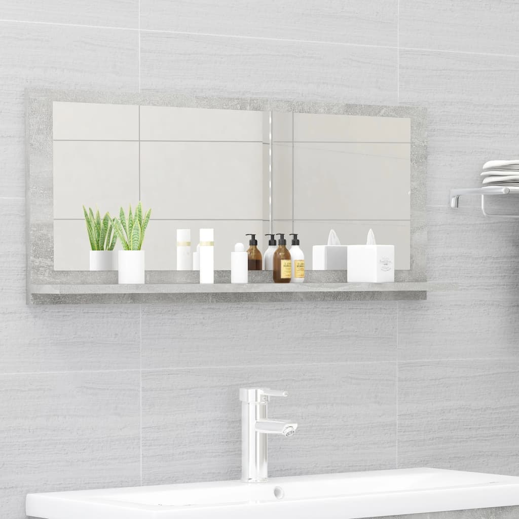 Betongrauer Badspiegel mit Regal 90cm