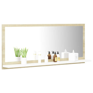 Badspiegel Weiß/Sonoma-Eiche 90cm mit Ablage
