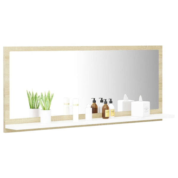 Badspiegel Weiß/Sonoma-Eiche 90cm mit Ablage