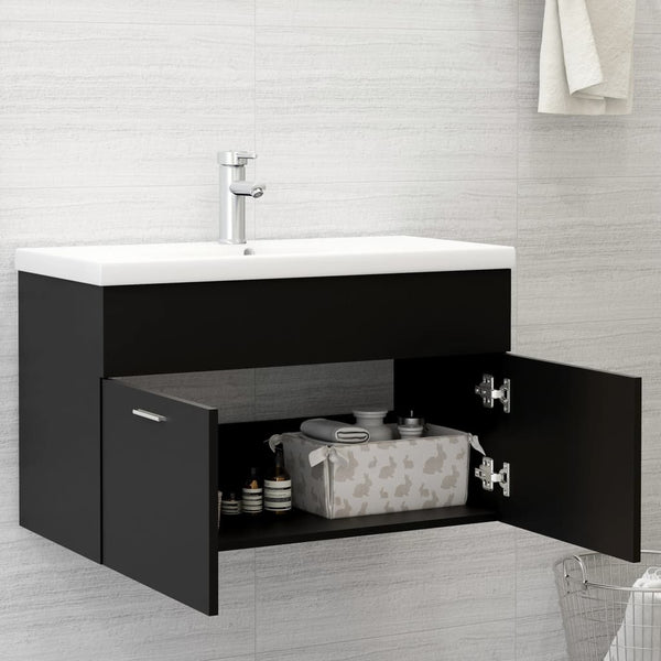 Meuble sous-vasque vidaXL noir 80x38,5x46 cm en bois d'ingénierie