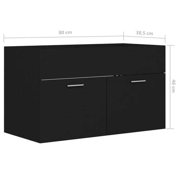 Meuble sous-vasque vidaXL noir 80x38,5x46 cm en bois d'ingénierie