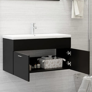 vidaXL Meuble sous-lavabo noir 90x38,5x46 cm en bois d'ingénierie