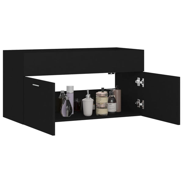 vidaXL Meuble sous-lavabo noir 90x38,5x46 cm en bois d'ingénierie