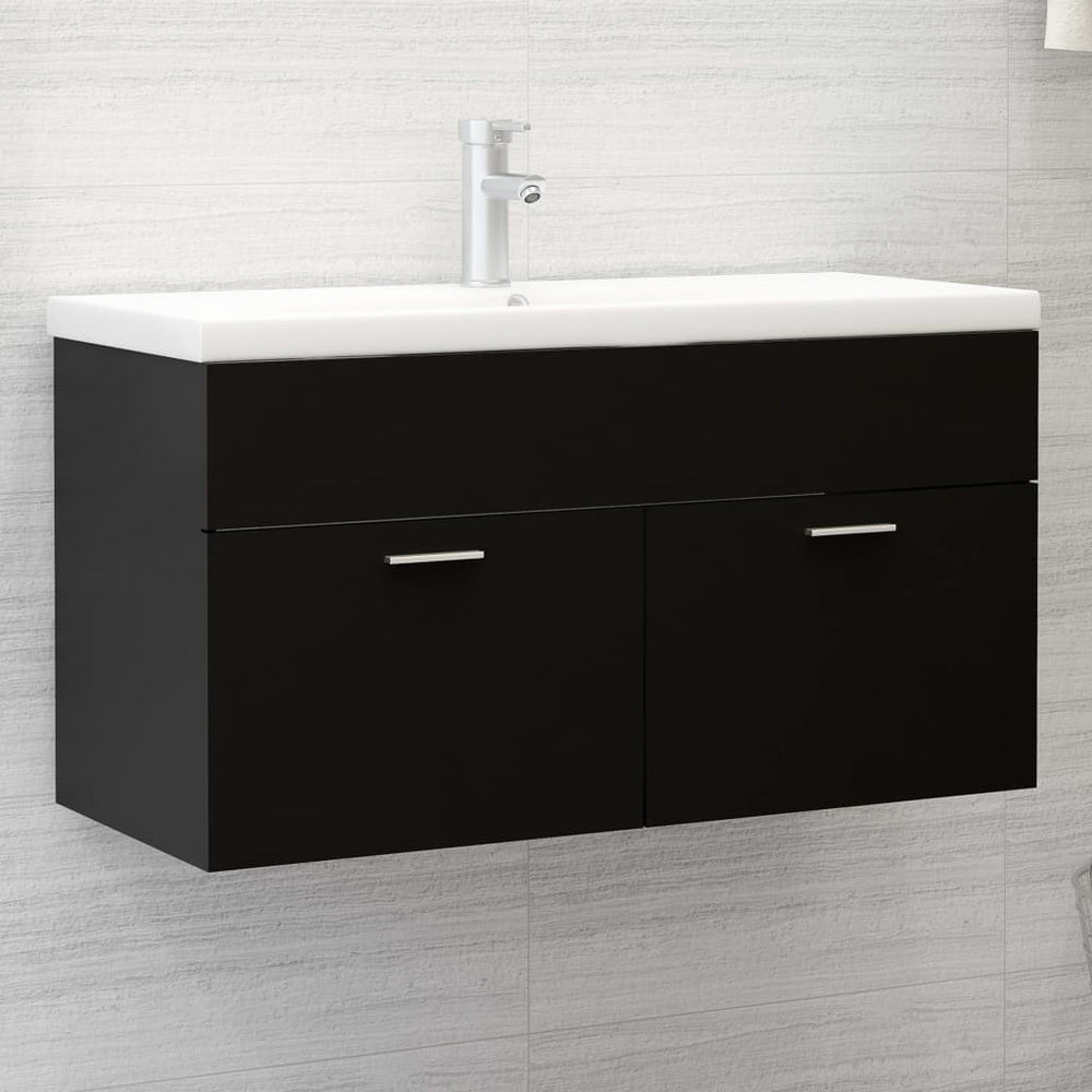 vidaXL Meuble sous-lavabo noir 90x38,5x46 cm en bois d'ingénierie