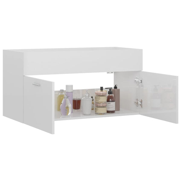 Waschbeckenunterschrank Weiß Hochglanz 90cm