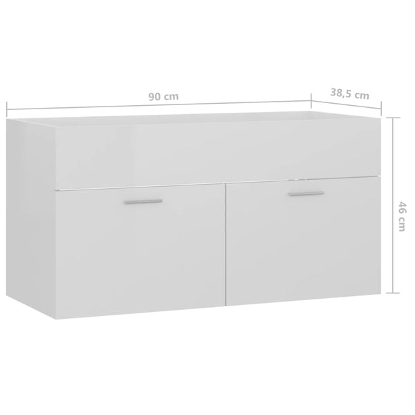 Waschbeckenunterschrank Weiß Hochglanz 90cm