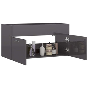 Waschbeckenunterschrank Grau Hochglanz 90cm